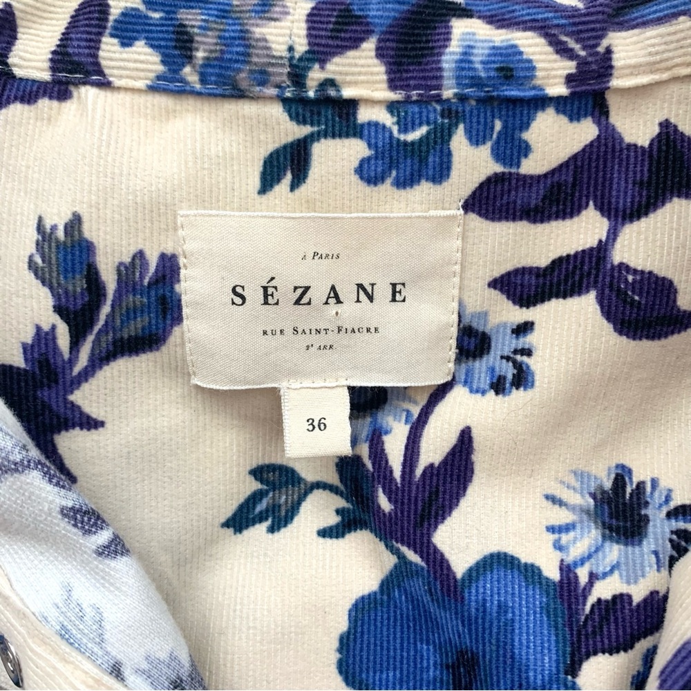 Sezane Rare Soledad Floral Mini Dress Blue Cream FR 36 - Picture 6 of 16